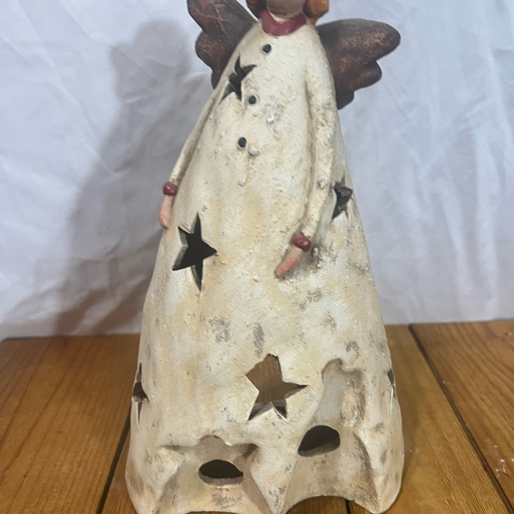 Rustic Cream Angel Figurine with Star Cutouts